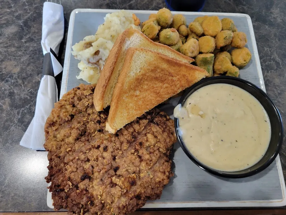 Chicken Fried Steak Mashed Potatoes Gravy Fried Okra